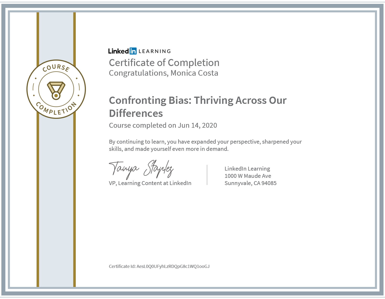 certificate confronting bias : thriving across our differences