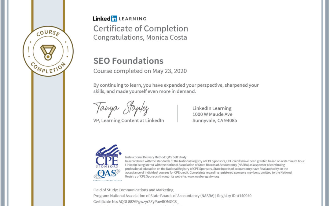 certificate SEO foundation CPE