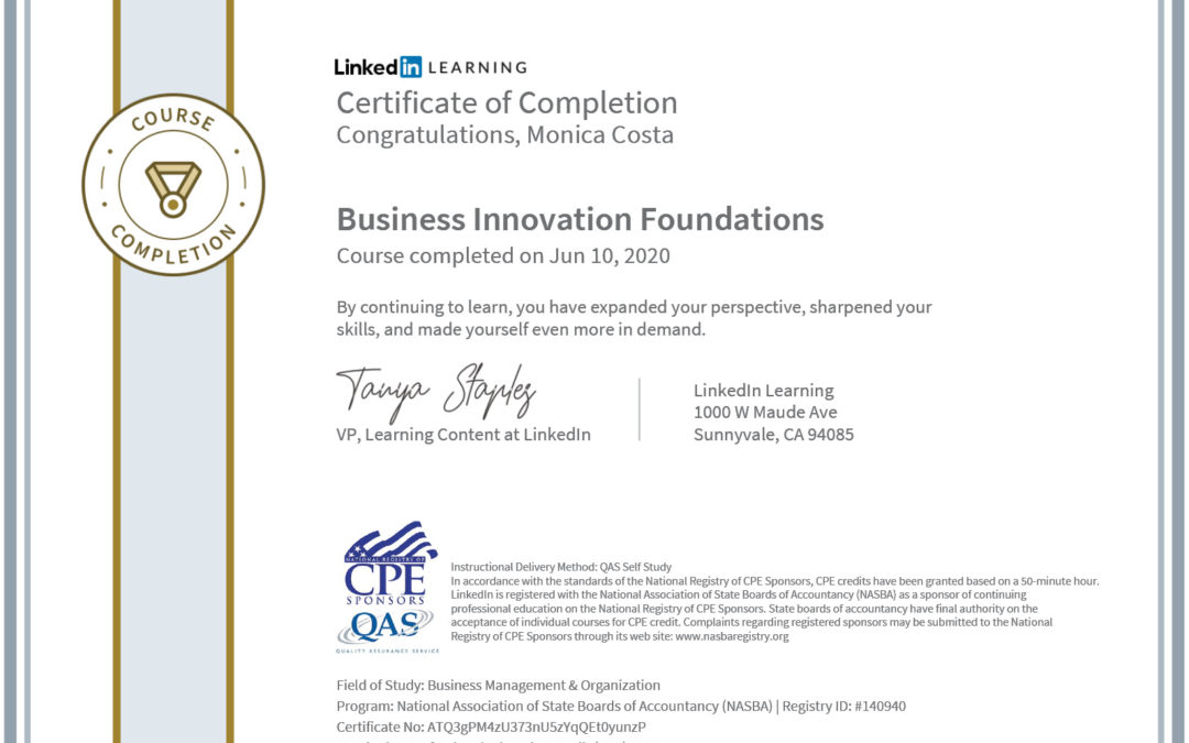 certificate business innovation CPE