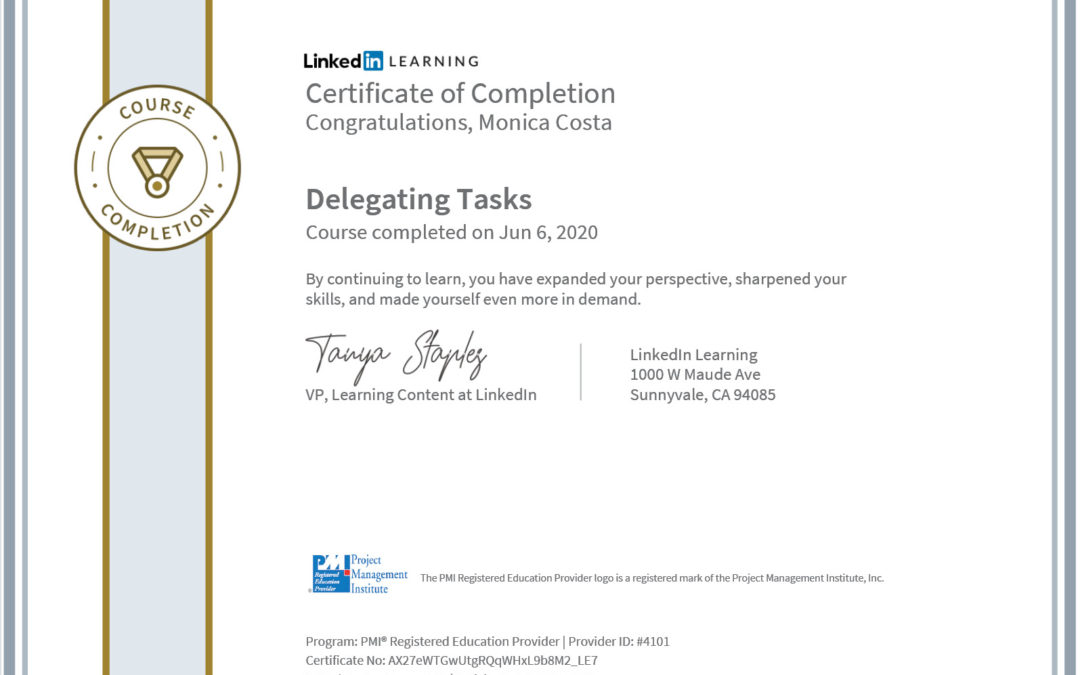 certificate delegating tasks PMI