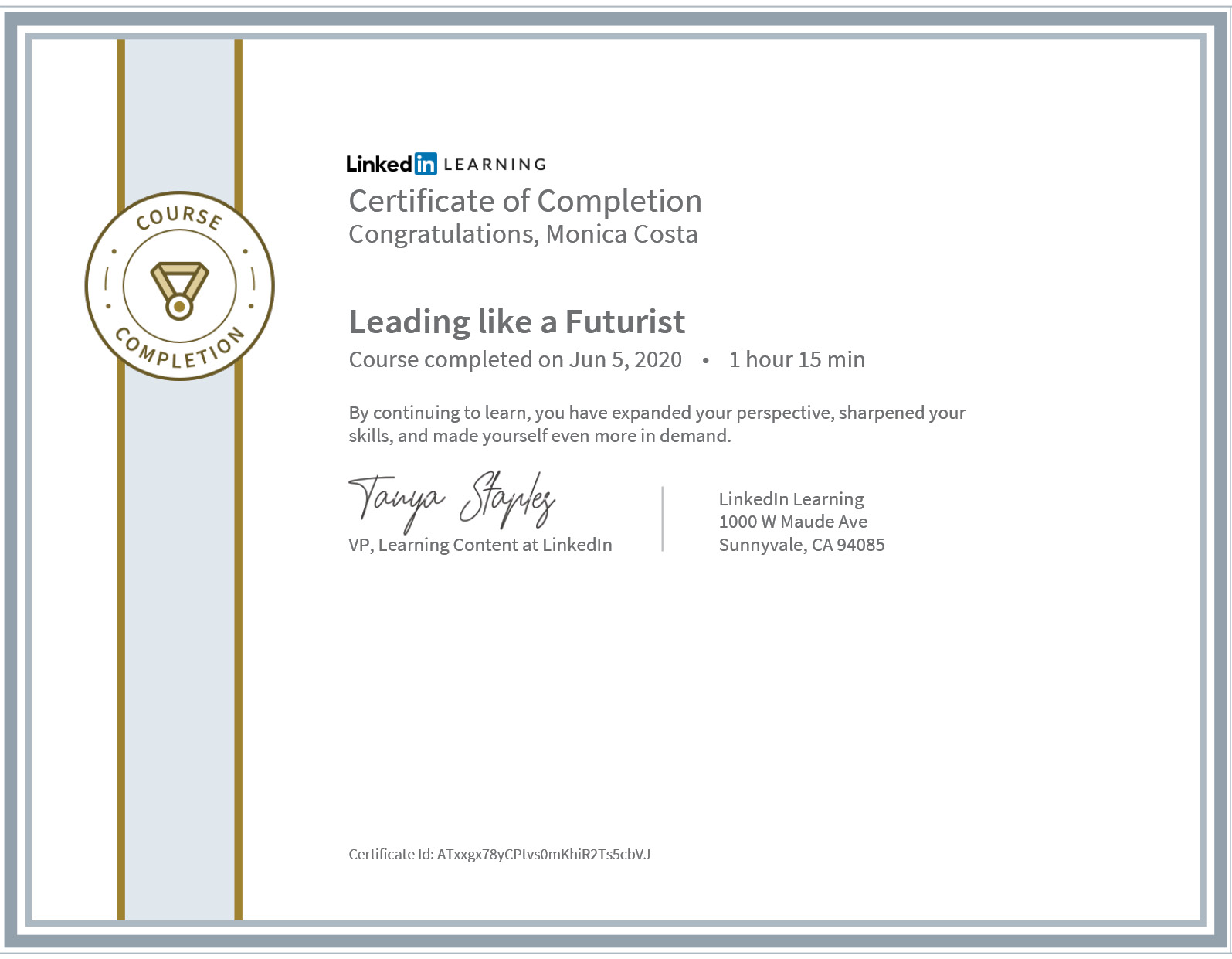 certificate leading like a futurist