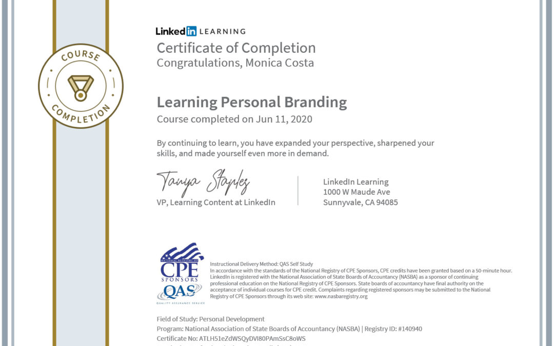 certificate of completion personal branding