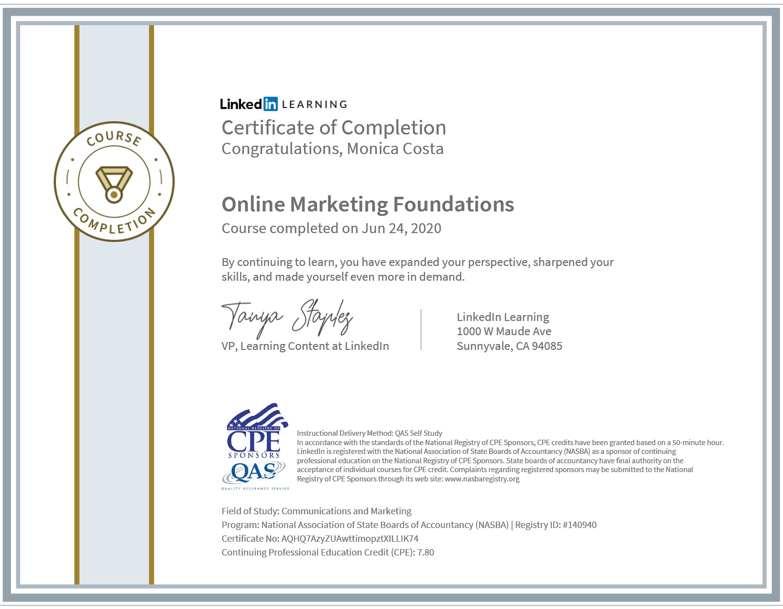 certificate online marketing foundation CPE