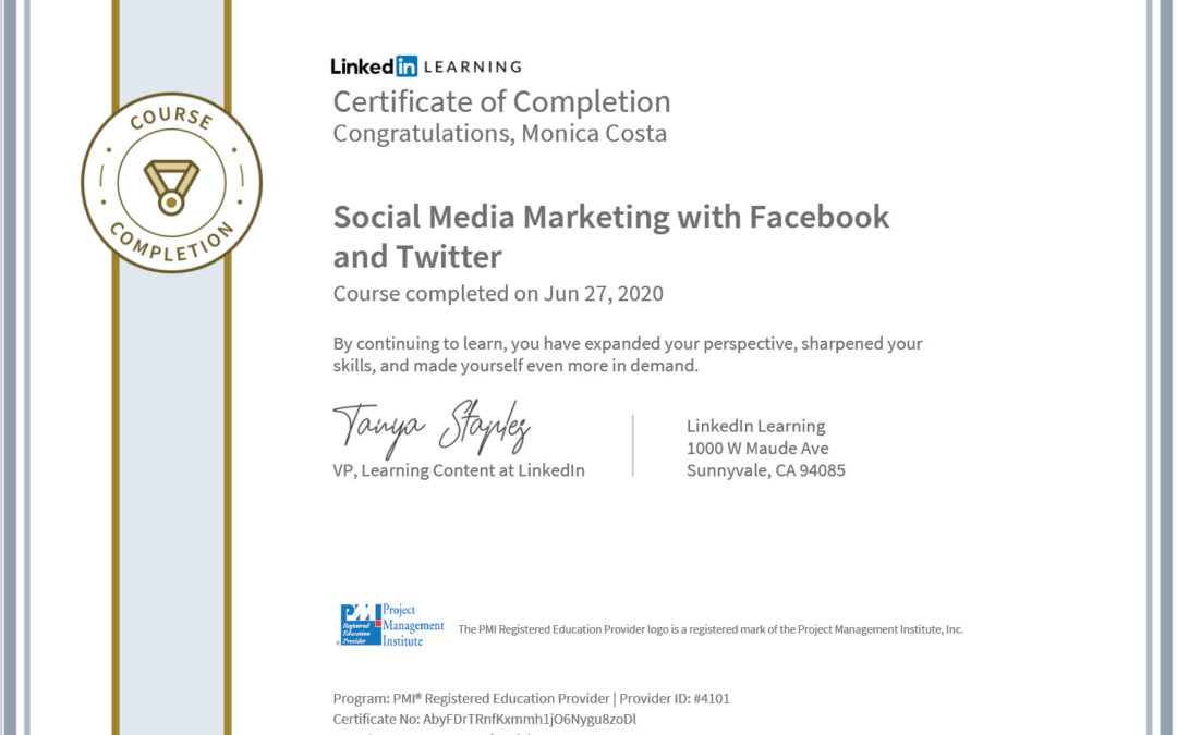 certificate social media marketing with facebook and twitter PMI and CPE