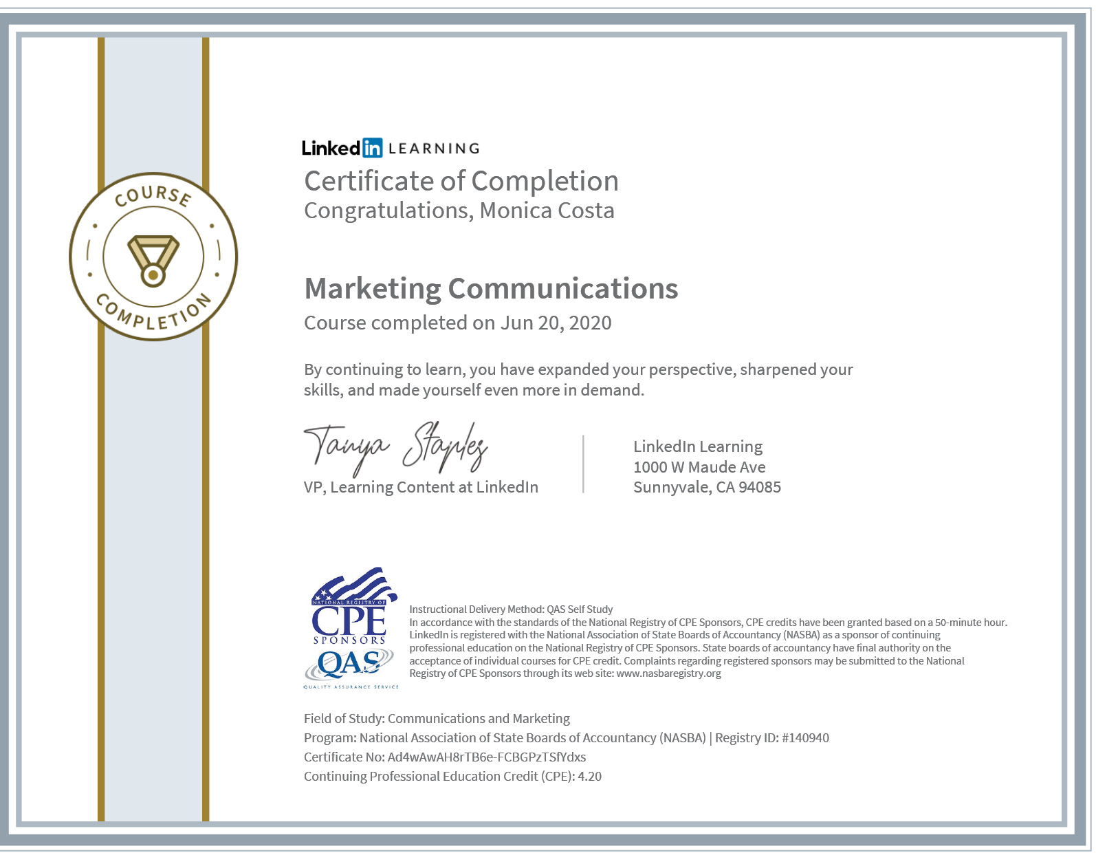 Certificate Marketing Communcation