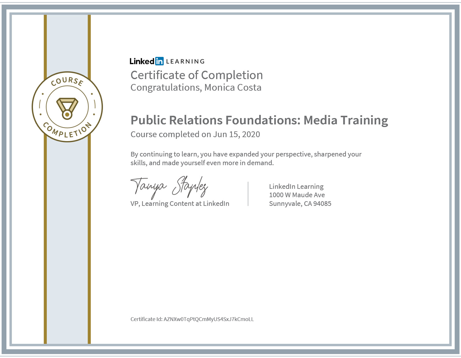 Certificate Public Relation Foundation: Media training