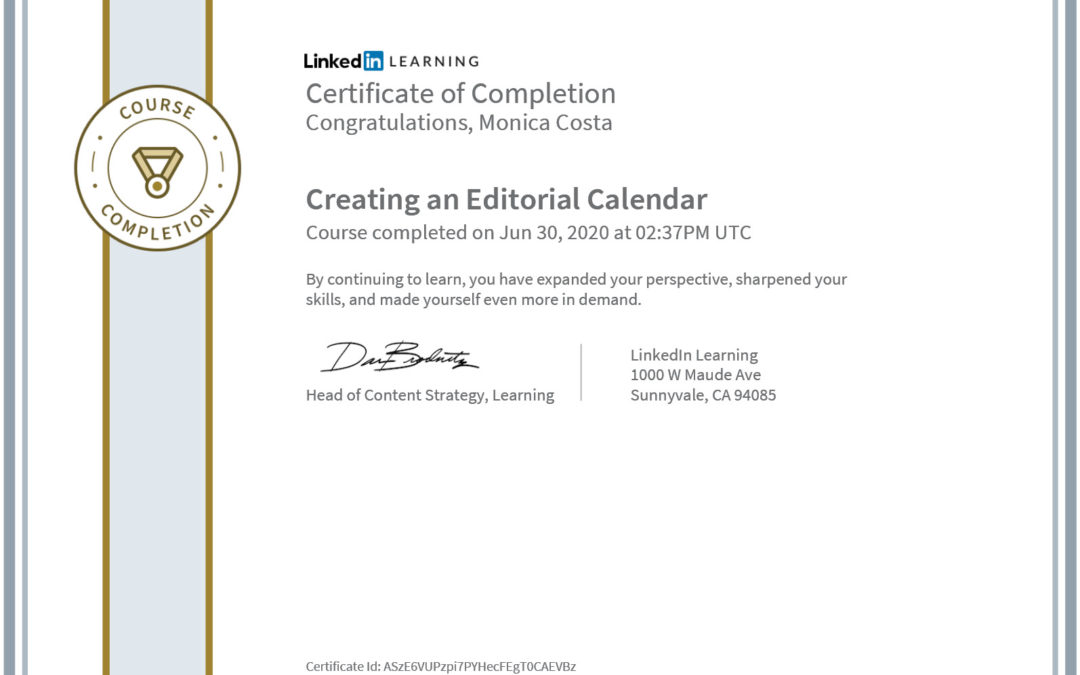 Certificate create an editorial calendar