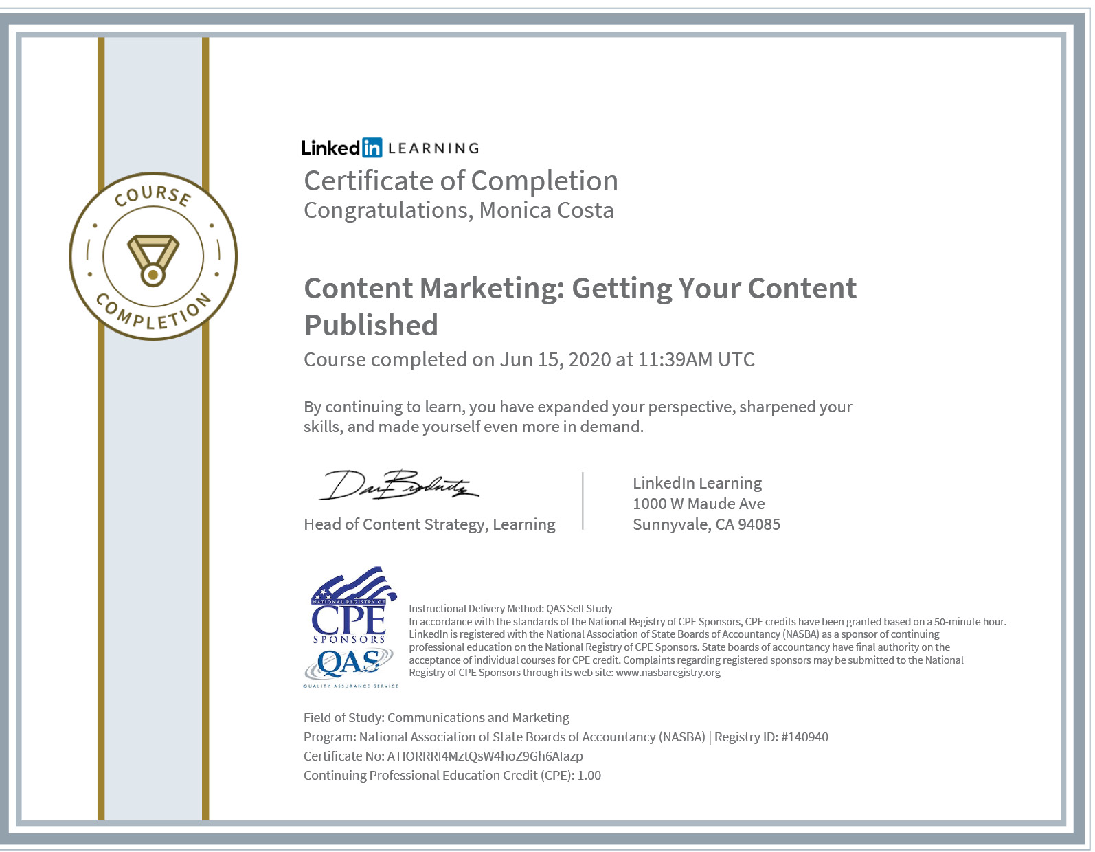 Certificate getting your content published
