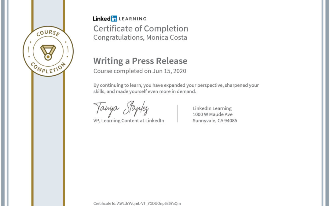 Certificate writing a press release